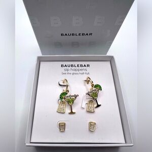 BaubleBar 3 Pack Sip Happens Margarita Glass Salt Shaker Dangle & Stud Earrings